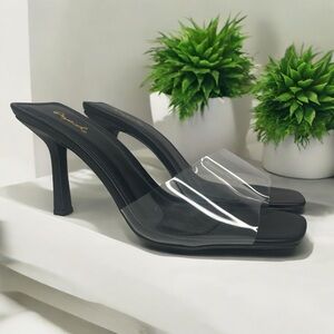 Black and Clear Low Heel Stiletto Mule